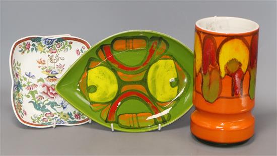 A Poole pottery vase and dish together with a Wedgwood dish